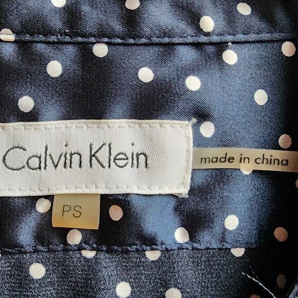Calvin Klein Navy Polka Dot Button Down Shirt Size Petite Small - Picture 7 of 16